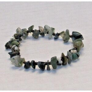 Green Moss Agate Chip Stretch Bracelet Natural Gemstone Boho Earthy Jewelry 7in